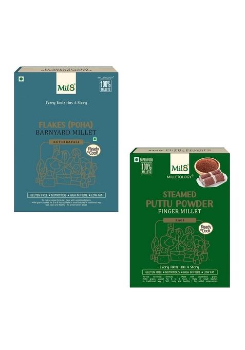 Mil8 Flakes (Aval) Barnayard & Puttu Powder Finger Millet Combo (200Gram-300Gram) Nutritious, Delicious And Healthy Breakfast Solution