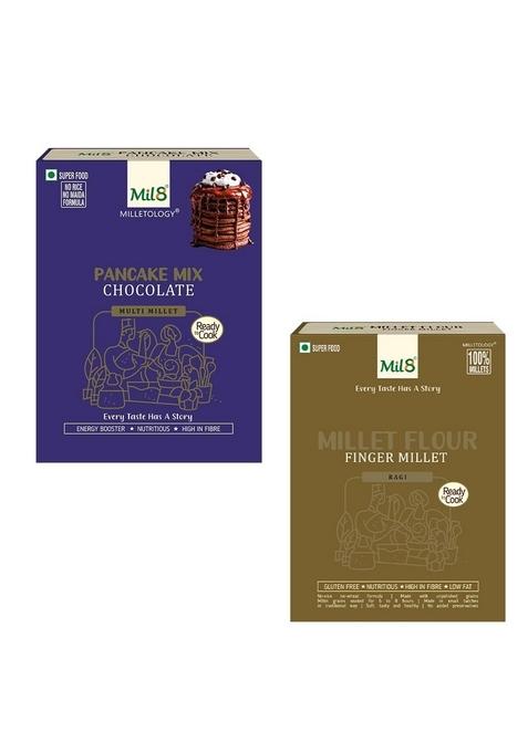 Mil8 Pancake Mix Chocolate & Flour Finger Millet Combo (200Gram-300Gram) Nutritious, Delicious And Healthy Breakfast Solution