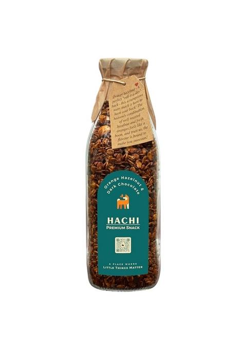 Hachi Orange Hazelnut & Dark Chocolate Granola | Oats, Chocochips, Fresh Fruit Juice, Nuts & Seeds | Fiber, Proteins & Healthy Fats Rich | Gluten-Free, Vegan , Healthy & Nutritious Cereals | (500 Gm, Hazelnut, Chocolate)