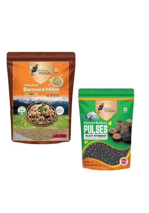 Himalayan Monal Barnyard Millet (Quinoa/Jhangora), 1 Kg, Veg And Himalayan Monal Nourished By Nature Pulses, Black Soyabean, Pahari Bhat Ki Dal, 600G | Pack Of 2