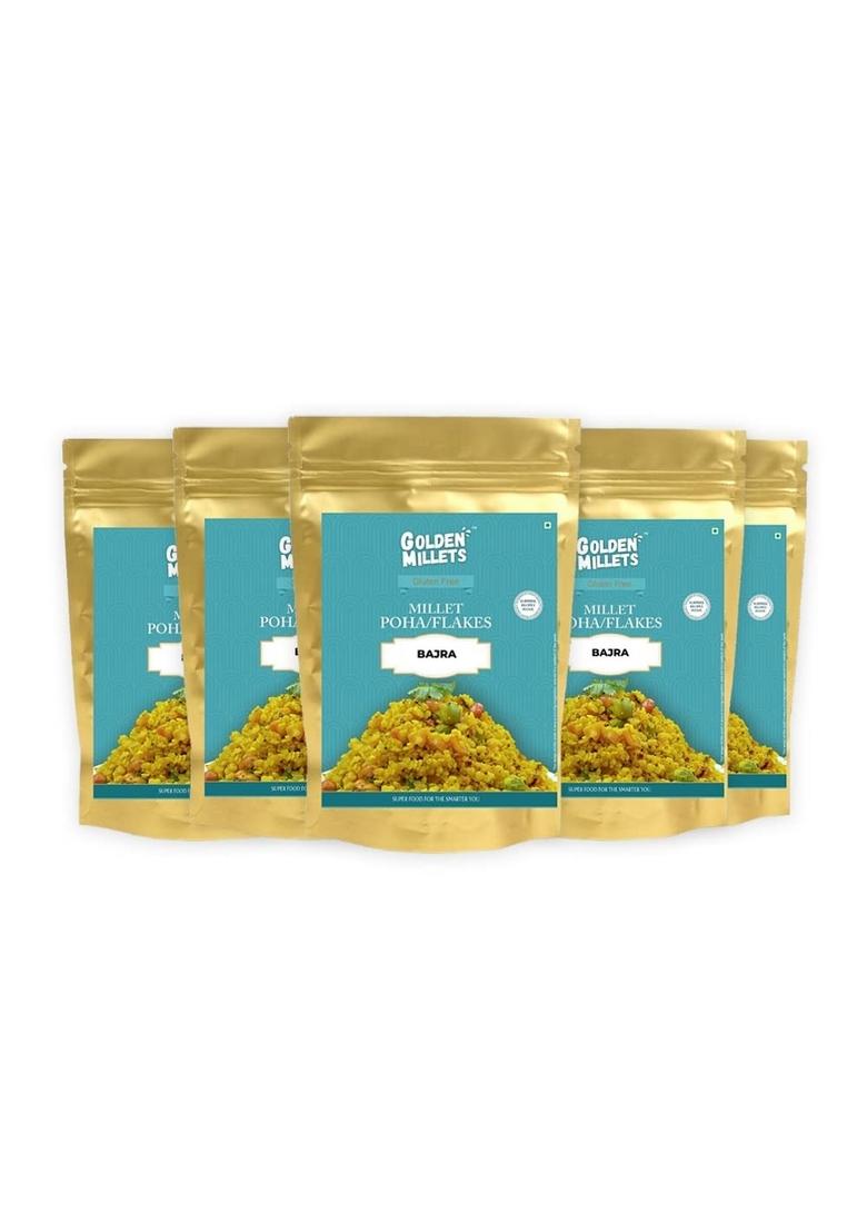 Golden Millets Bajra (Pearl Millet) Flakes | Gluten Free Breakfast | High Protein & Fiber |100% Natural |500G ,Pack Of 5