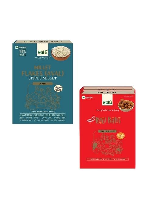 Mil8 Flakes (Aval) Little & Ragi Balls Combo (200Gram-40Gram) Nutritious, Delicious And Healthy Breakfast Solution