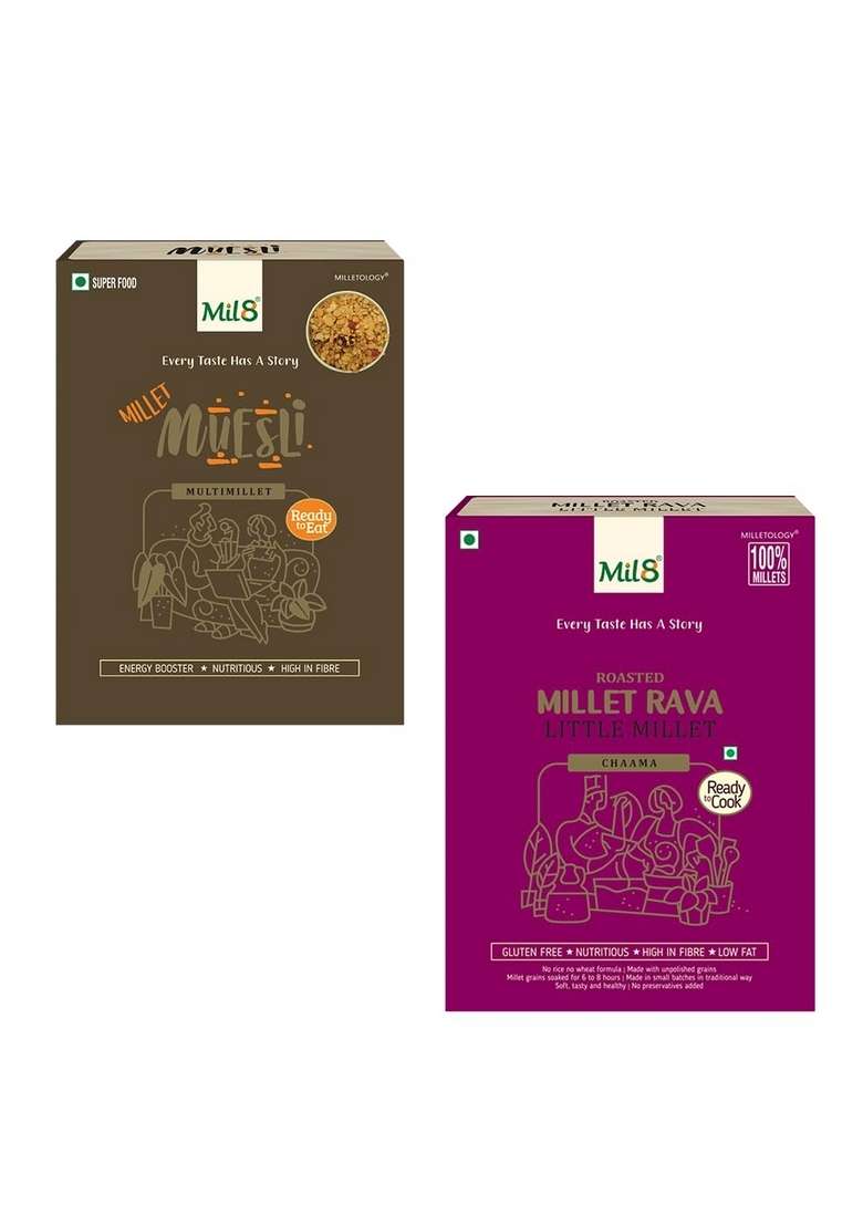 Mil8 Muesli & Rava Little Millet Combo (100Gram-300Gram) Nutritious, Delicious And Healthy Breakfast Solution - Indya