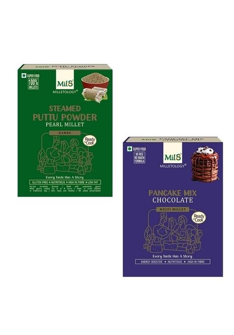 Mil8 Puttu Powder Pearl & Pancake Mix Chocolate Combo (300Gram-200Gram) Nutritious, Delicious And Healthy Breakfast Solution