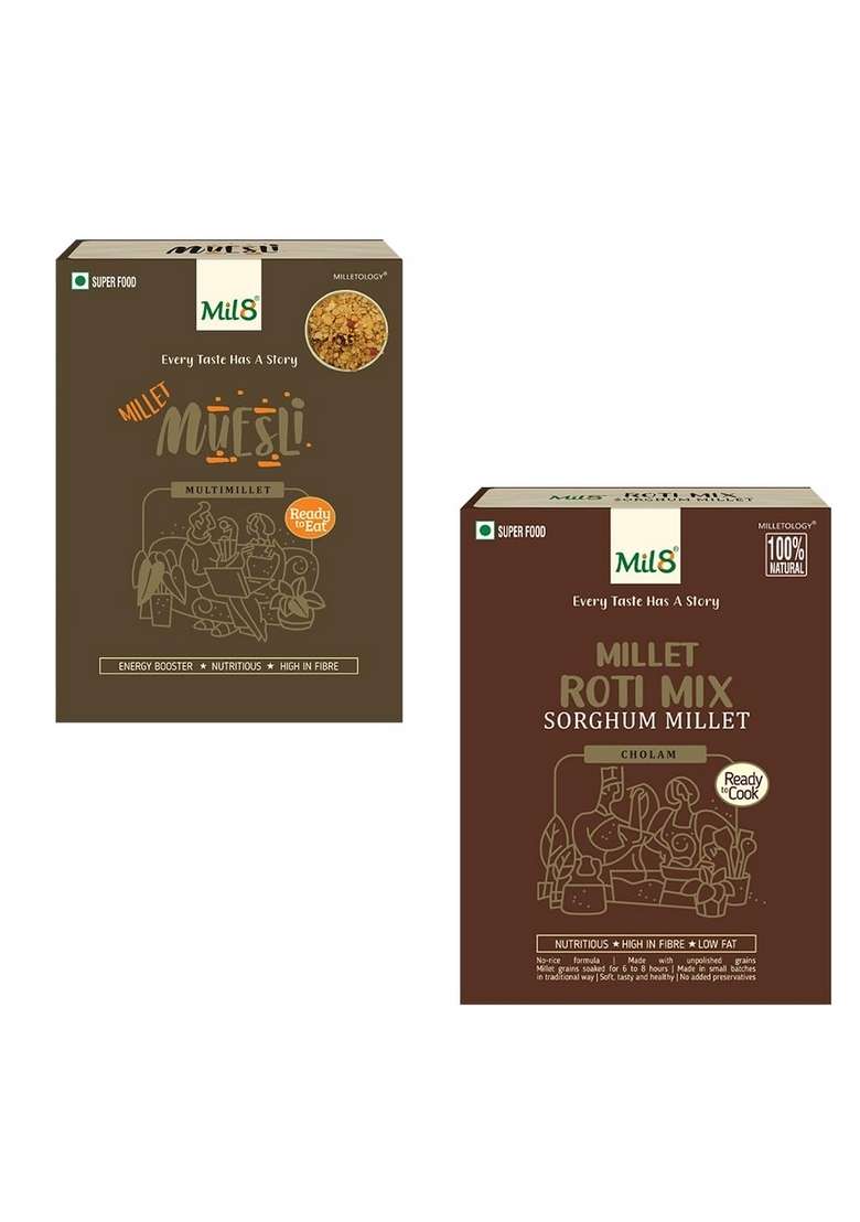 Mil8 Muesli & Rotimix Sorghum Millet Combo (100Gram-300Gram) Nutritious, Delicious And Healthy Breakfast Solution - Indya