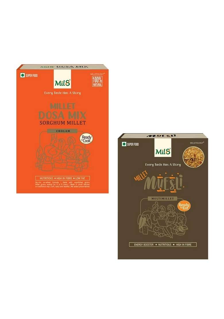 Mil8 Dosamix Sorghum & Muesli Combo (300Gram-100Gram) Nutritious, Delicious And Healthy Breakfast Solution - Indya