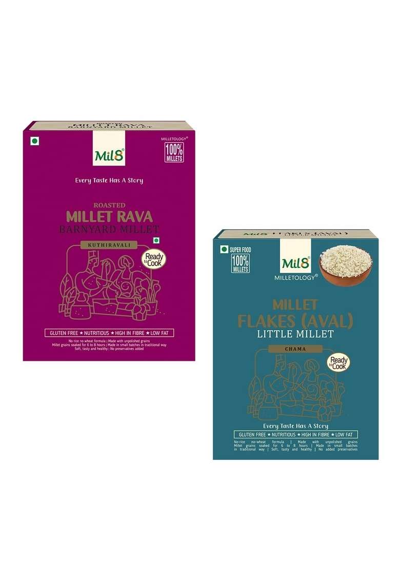 Mil8 Rava Barnyard & Flakes (Aval) Little Millet Combo (300Gram-200Gram) Nutritious, Delicious And Healthy Breakfast Solution - Indya