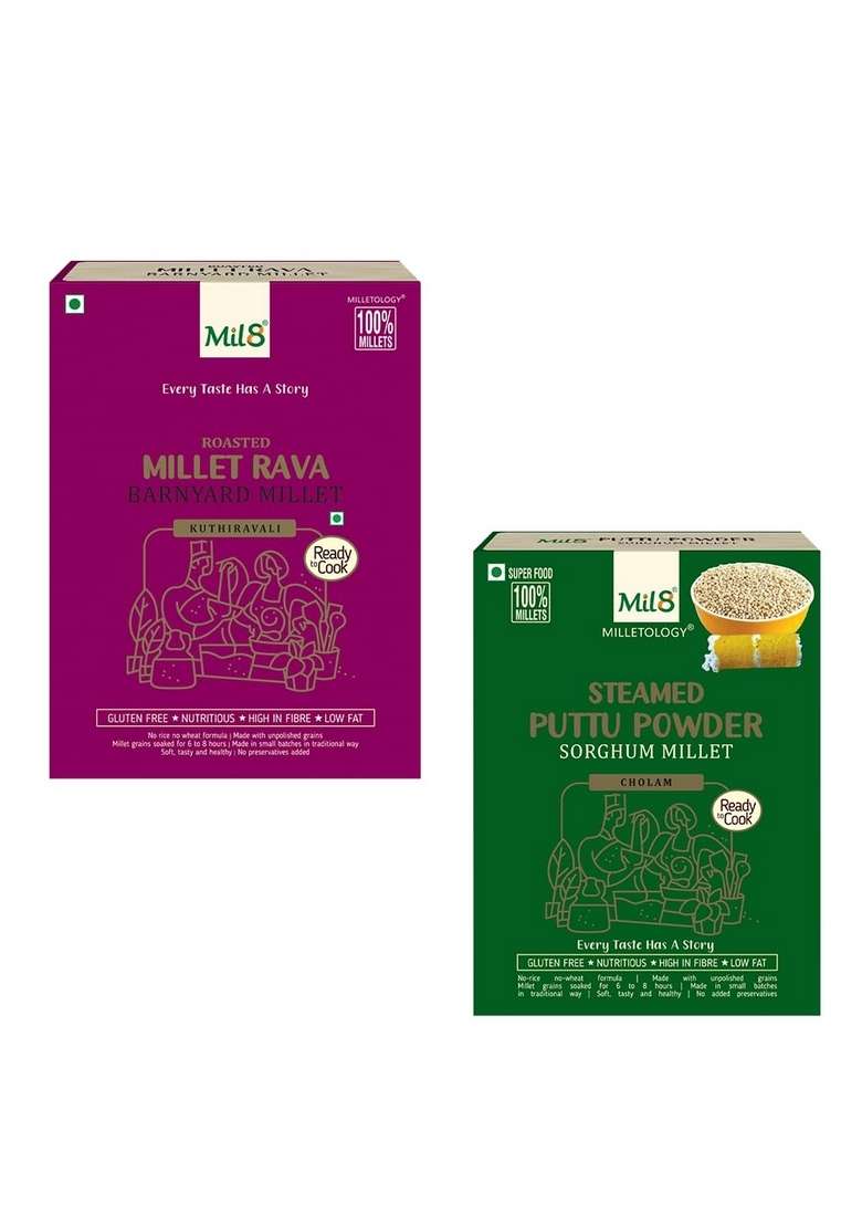Mil8 Rava Barnyard & Puttu Powder Sorghum Millet Combo (300Gram-300Gram) Nutritious, Delicious And Healthy Breakfast Solution - Indya
