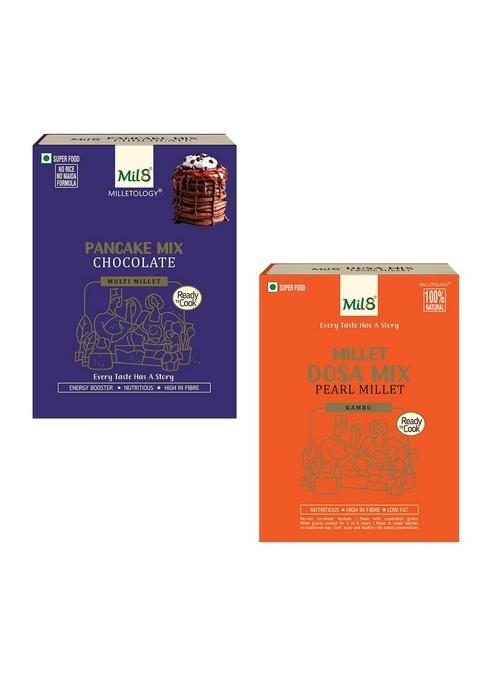 Mil8 Pancake Mix Chocolate & Dosamix Pearl Millet Combo (200Gram-300Gram) Nutritious, Delicious And Healthy Breakfast Solution