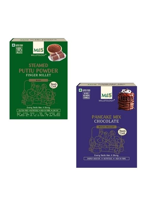Mil8 Puttu Powder Finger & Pancake Mix Chocolate Combo (300Gram-200Gram) Nutritious, Delicious And Healthy Breakfast Solution