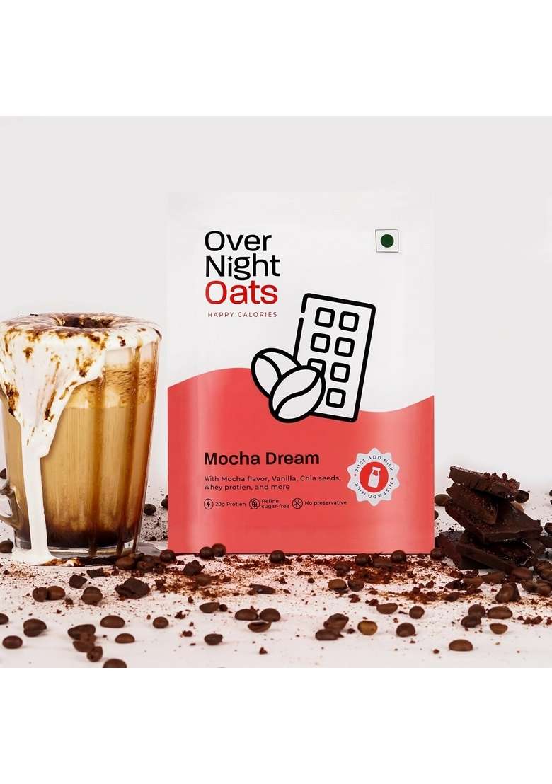Overnight Oats 20Gms High Protein| Refined Sugar Free| No Preservative|With Whey Protein, Mocha And Cinnamon Flavours (Exotic Escapes,Pack Of 10) - Indya