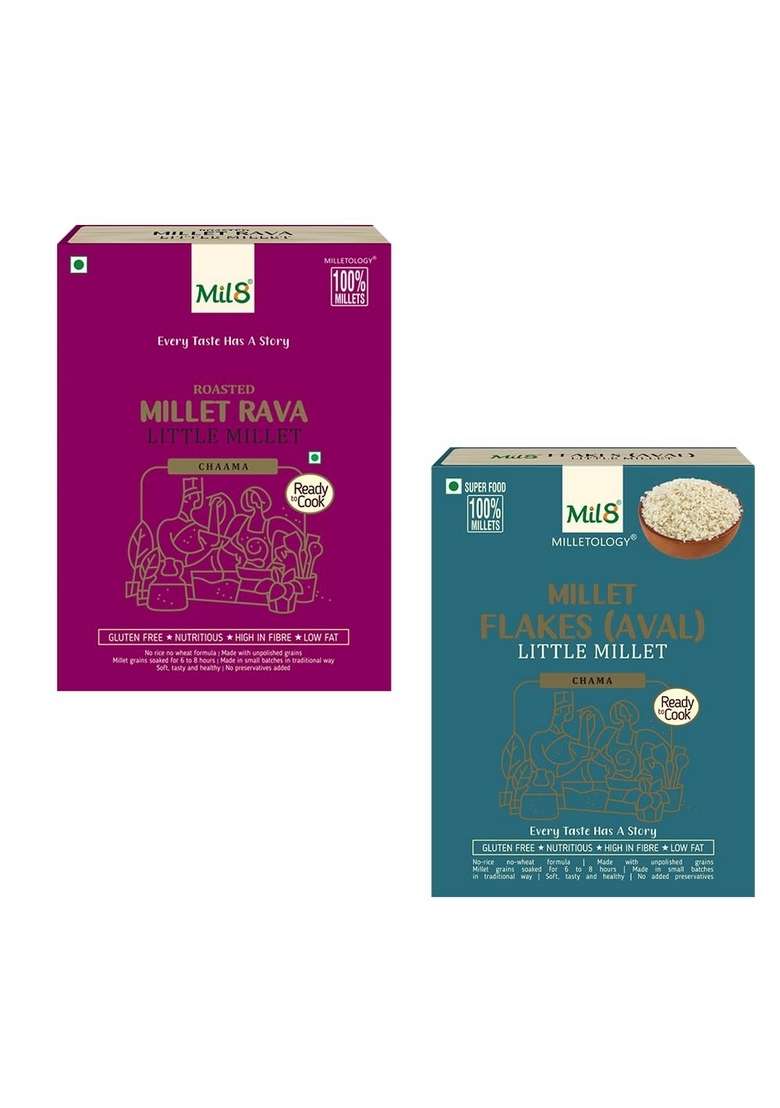 Mil8 Rava Little & Flakes (Aval) Little Millet Combo (300Gram-200Gram) Nutritious, Delicious And Healthy Breakfast Solution - Indya