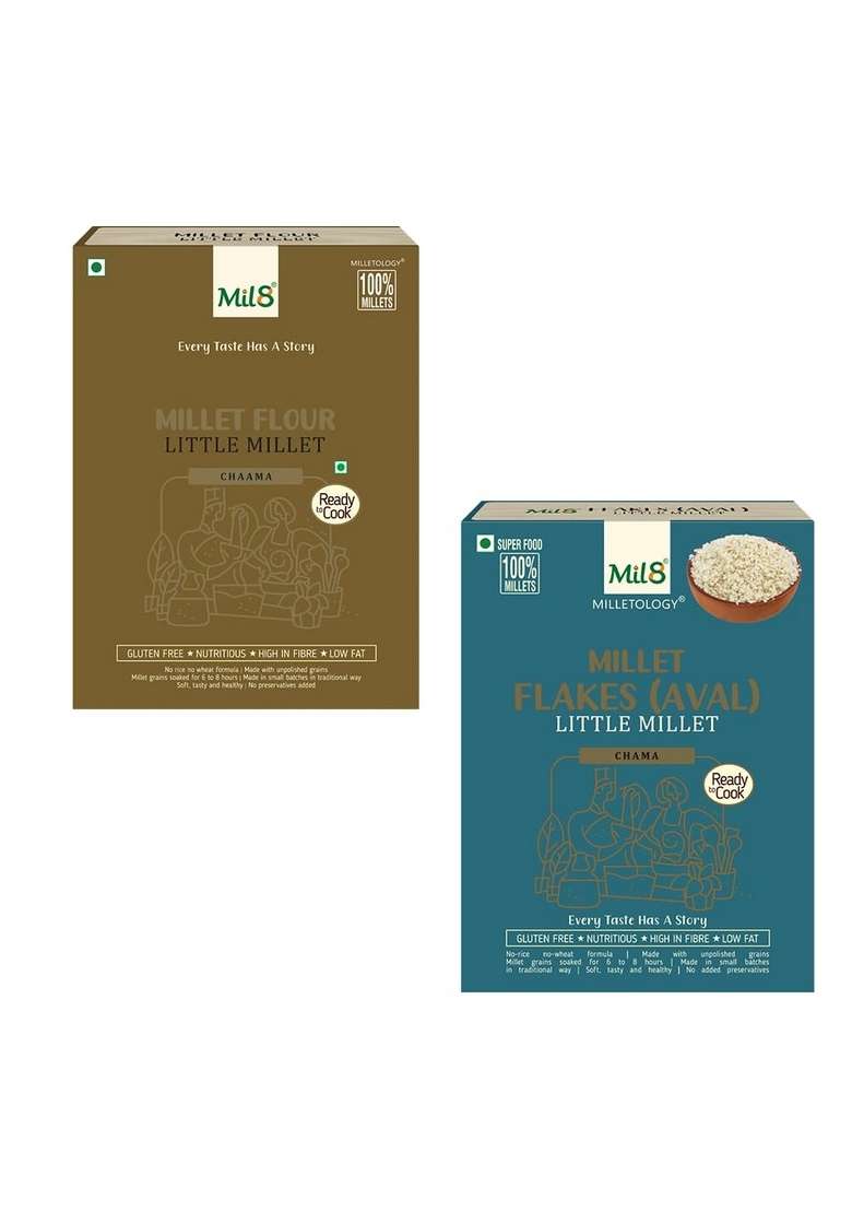 Mil8 Flour Little & Flakes (Aval) Little Millet Combo (300Gram-200Gram) Nutritious, Delicious And Healthy Breakfast Solution - Indya