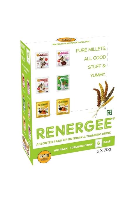 Renergee - Assorted Instant Millet Drinks - 120Gm | Flavours: 9 Millet, Sugar Free, Choco, Mocha, Turmeric | Added Pea Protein | High Fiber | No Soy & Gluten |No Artificial Flavour | No Preservative