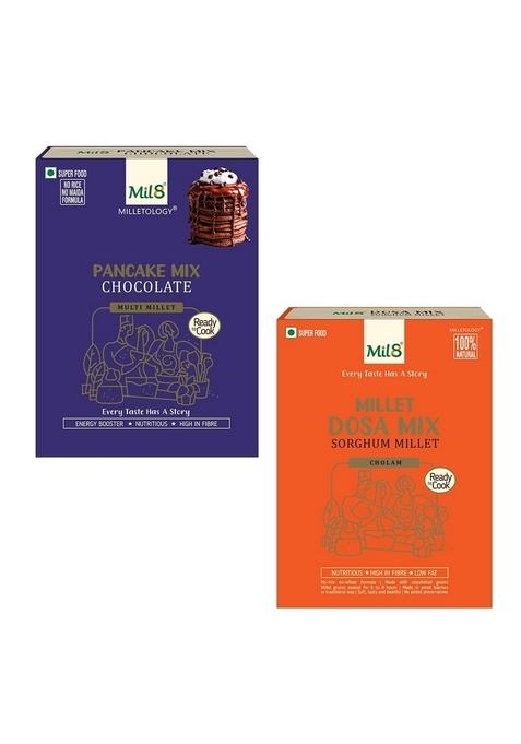 Mil8 Pancake Mix Chocolate & Dosamix Sorghum Millet Combo (200Gram-300Gram) Nutritious, Delicious And Healthy Breakfast Solution