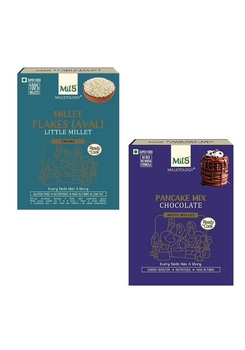 Mil8 Flakes (Aval) Little & Pancake Mix Chocolate Combo (200Gram-200Gram) Nutritious, Delicious And Healthy Breakfast Solution
