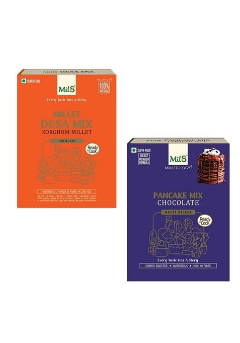 Mil8 Dosamix Sorghum & Pancake Mix Chocolate Combo (300Gram-200Gram) Nutritious, Delicious And Healthy Breakfast Solution