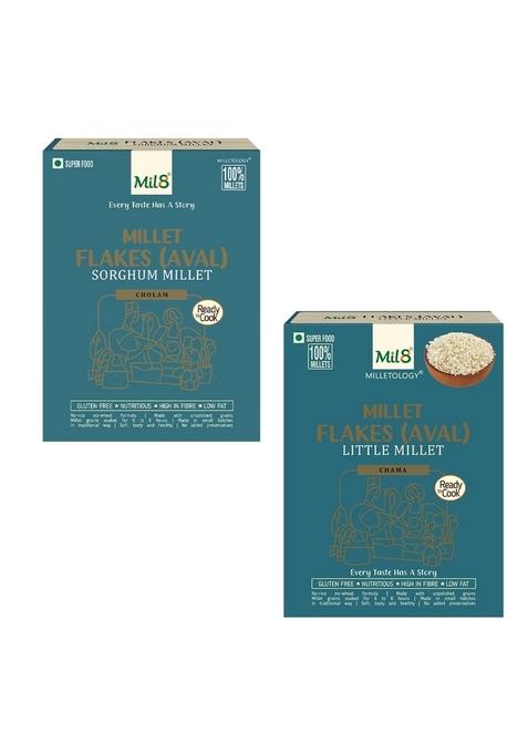 Mil8 Flakes (Aval) Sorghum & Flakes (Aval) Little Millet Combo (200Gram-200Gram) Nutritious, Delicious And Healthy Breakfast Solution