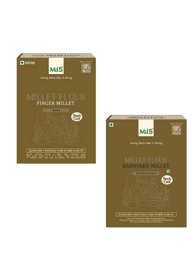 Mil8 Flour Finger & Flour Barnyard Millet Combo (300Gram-300Gram) Nutritious, Delicious And Healthy Breakfast Solution - Indya