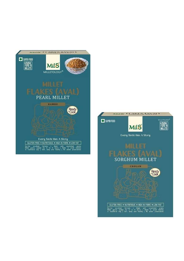 Mil8 Flakes (Aval) Pearl & Flakes (Aval) Sorghum Millet Combo (200Gram-200Gram) Nutritious, Delicious And Healthy Breakfast Solution - Indya