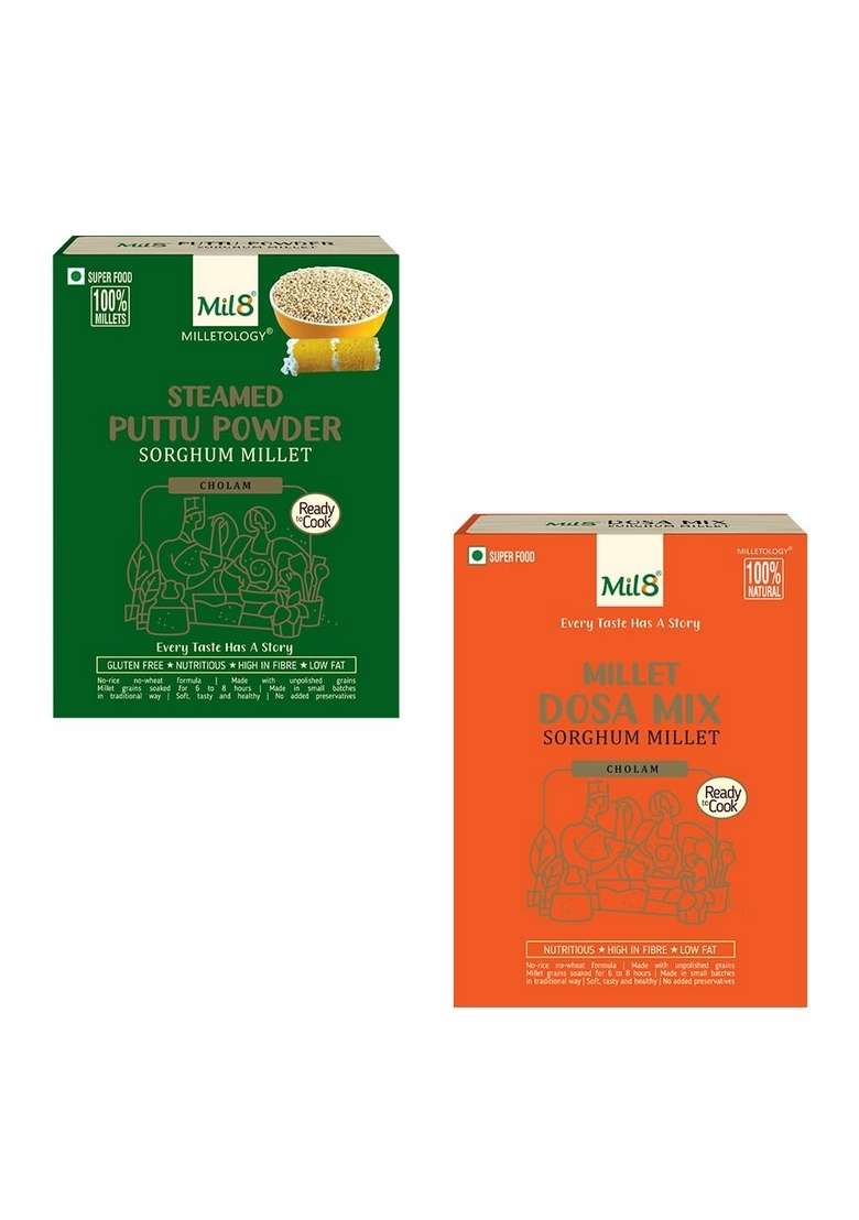 Mil8 Puttu Powder Sorghum & Dosamix Sorghum Millet Combo (300Gram-300Gram) Nutritious, Delicious And Healthy Breakfast Solution - Indya