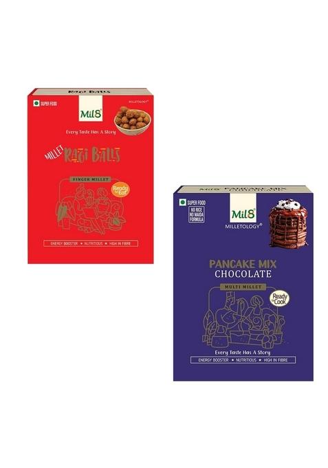 Mil8 Ragi Balls & Pancake Mix Chocolate Combo (40Gram-200Gram) Nutritious, Delicious And Healthy Breakfast Solution