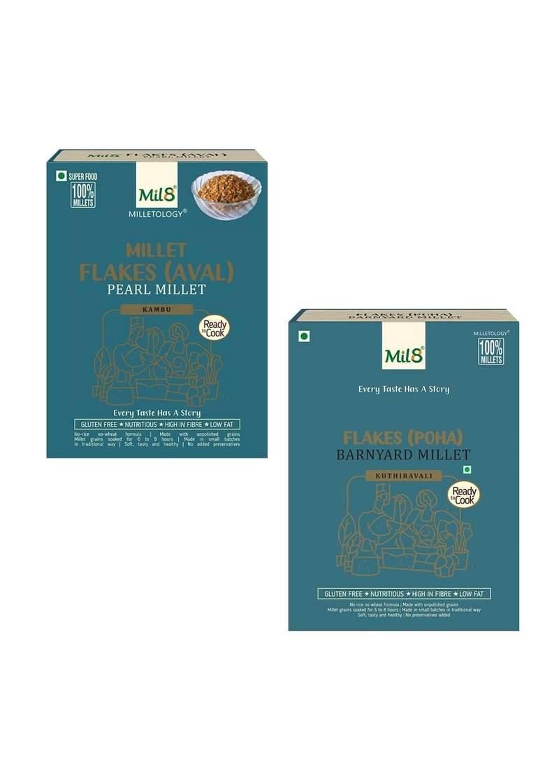 Mil8 Flakes (Aval) Pearl & Flakes (Aval) Barnayard Millet Combo (200Gram-200Gram) Nutritious, Delicious And Healthy Breakfast Solution - Indya