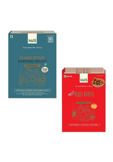 Mil8 Flakes (Aval) Barnayard & Ragi Balls Combo (200Gram-40Gram) Nutritious, Delicious And Healthy Breakfast Solution