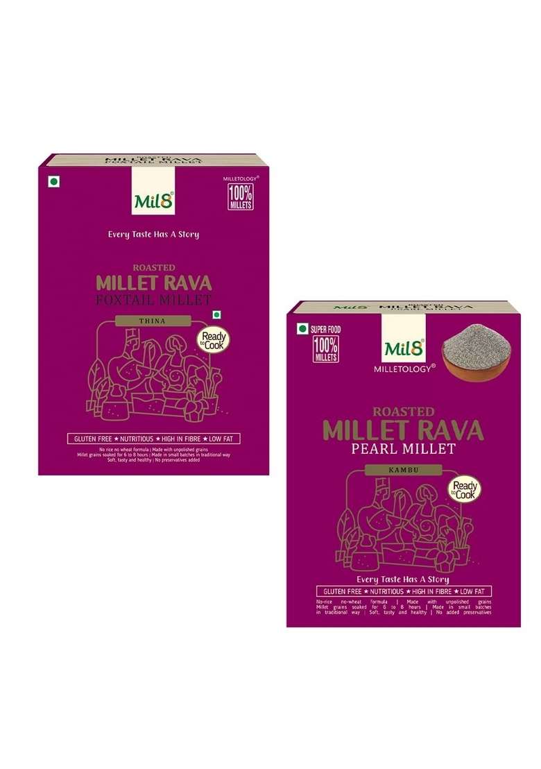 Mil8 Rava Foxtail & Rava Pearl Millet Combo (300Gram-300Gram) Nutritious, Delicious And Healthy Breakfast Solution - Indya