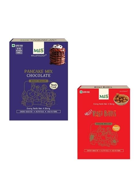 Mil8 Pancake Mix Chocolate & Ragi Balls Combo (200Gram-40Gram) Nutritious, Delicious And Healthy Breakfast Solution