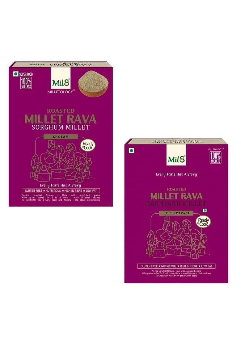 Mil8 Rava Sorghum & Rava Barnyard Millet Combo (300Gram-300Gram) Nutritious, Delicious And Healthy Breakfast Solution - Indya