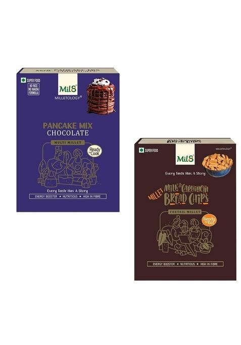 Mil8 Pancake Mix Chocolate & Bread Chips Milk And Cardamom Combo (200Gram-40Gram) Nutritious, Delicious And Healthy Breakfast Solution