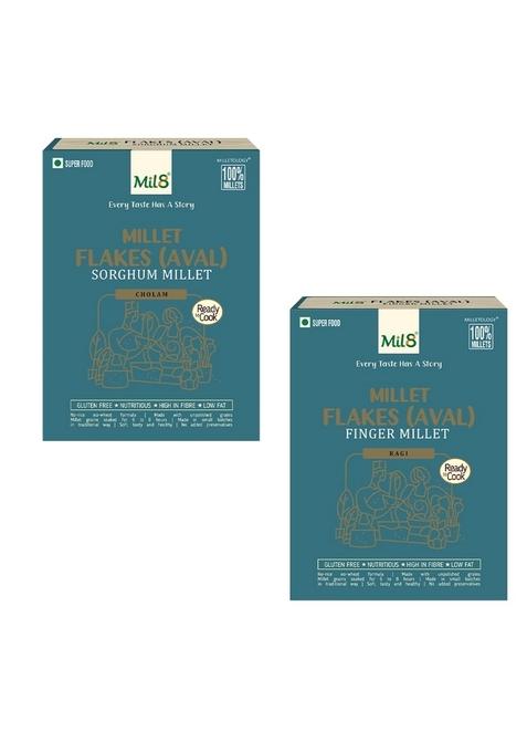 Mil8 Flakes (Aval) Sorghum & Flakes (Aval) Finger Millet Combo (200Gram-200Gram) Nutritious, Delicious And Healthy Breakfast Solution