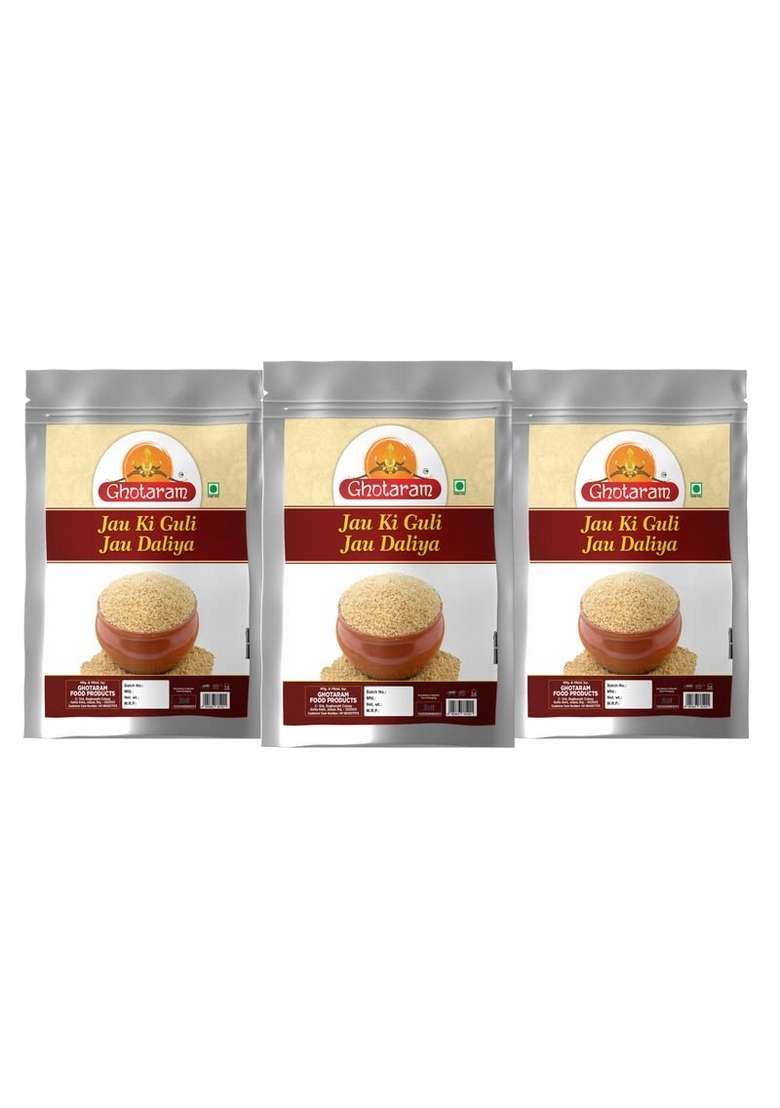 Ghotaram Jau Barley Ka Daliya Protein Rich Cracked Jau High-Fiber Daliya | Jao Dalia Low Glycemic Index | Sprouted Hordeum Vulgare Porridge-Cooling Summer Jau Rabdi/Marwar Rabdi Guli-720G(Pac 3X 240G) - Indya