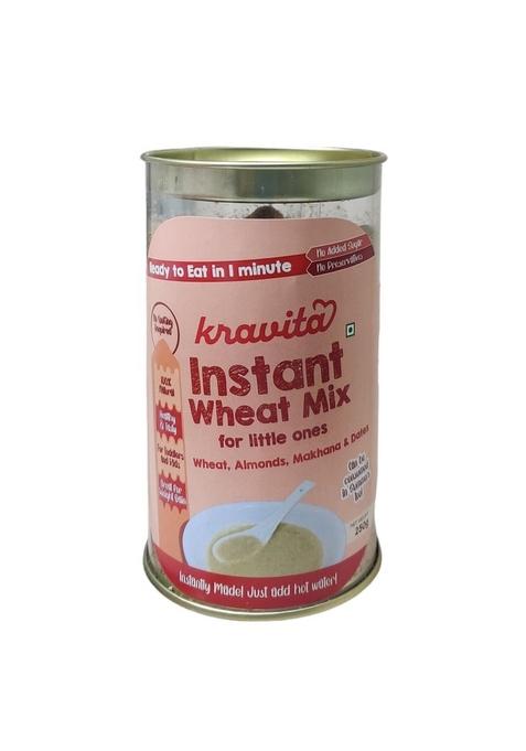 Kravita Instant Wheat Mix | For 9 Months & Above | Wheat Flour, Desi Cow Ghee, Almonds, Makhana, Dates, Jaggery | No Added Sugar | Instantly Healthy Food, Just Add Hot Water, 200 Gm