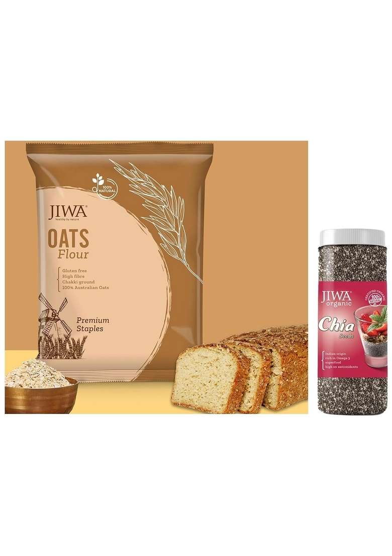 Jiwa Healthy By Nature Organic Chia Whole Seeds 200 G, Certified Organic & Oats Flour, 900 G (Gluten Free) - Indya