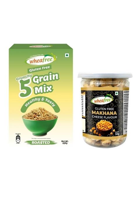Wheafree Gluten-Free Crunchy Combo 250G Mint Flavour 5 Grains Mix & 50G Cheese Flavour Makhana - Delicious, Healthy, And Flavorful Snack Pair For Every Craving