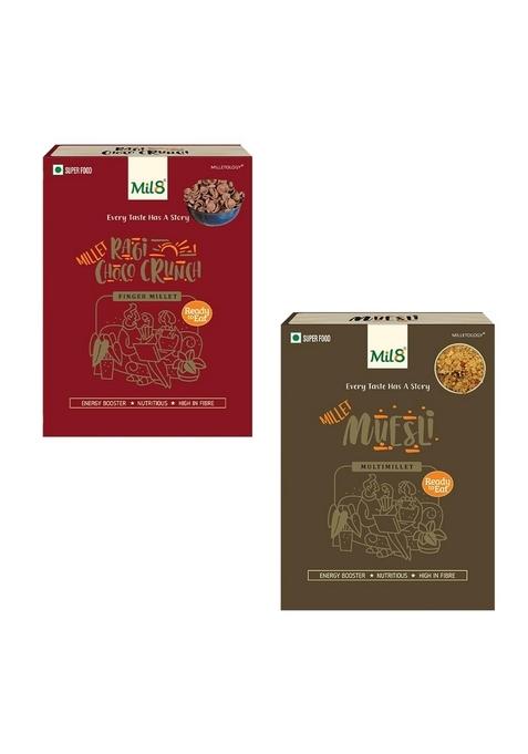 Mil8 Ragi Choco Crunch & Muesli Combo (80Gram-100Gram) Nutritious, Delicious And Healthy Breakfast Solution