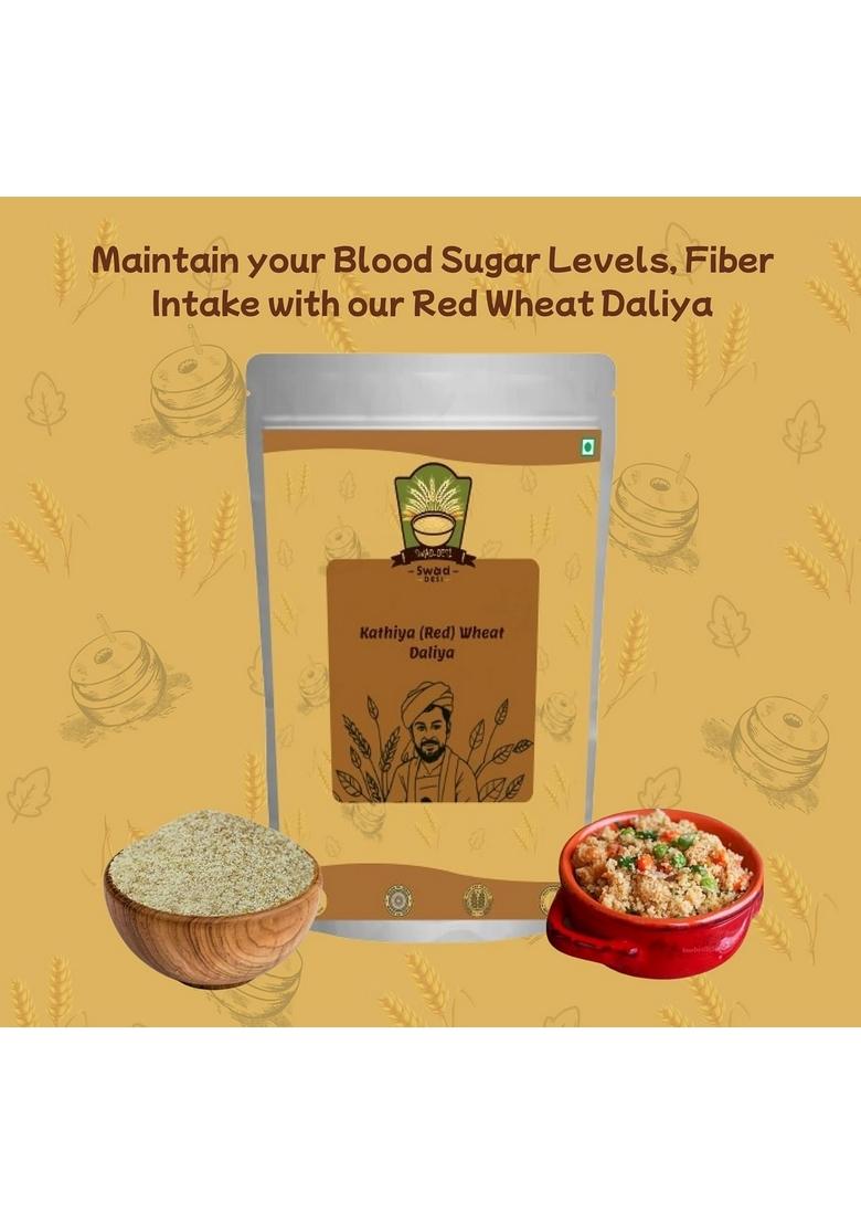 Swad-Desi Kathiya Wheat Daliya | Red Wheat Daliya | Kathiya Gehu Porridge | Daliya For Weight Loss | Rich In Fiber And Protein | 1Kg