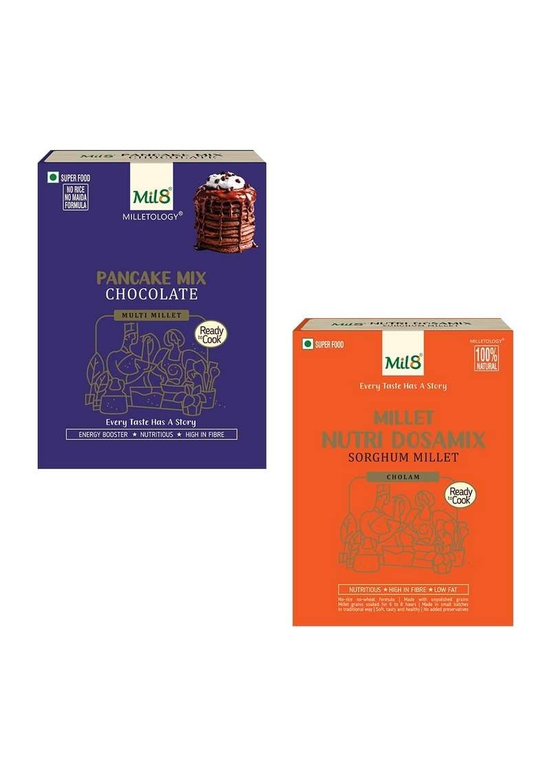 Mil8 Pancake Mix Chocolate & Nutri Dosamix Sorghum Millet Combo (200Gram-300Gram) Nutritious, Delicious And Healthy Breakfast Solution - Indya