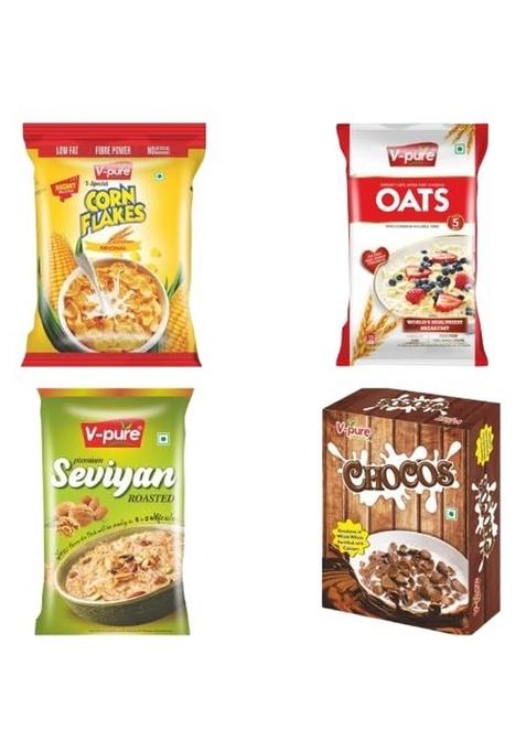 Vpure Healthy Breakfast Combo Tasty, Nutritious & Perfect Start To Your Day Oats 500G Seviyan 200G Chocos 250G Cornflakes 200G (4 Item)