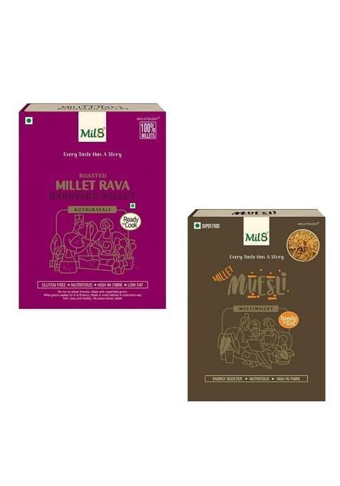 Mil8 Rava Barnyard & Muesli Combo (300Gram-100Gram) Nutritious, Delicious And Healthy Breakfast Solution