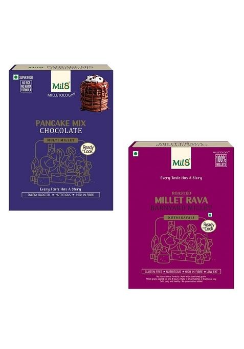 Mil8 Pancake Mix Chocolate & Rava Barnyard Millet Combo (200Gram-300Gram) Nutritious, Delicious And Healthy Breakfast Solution