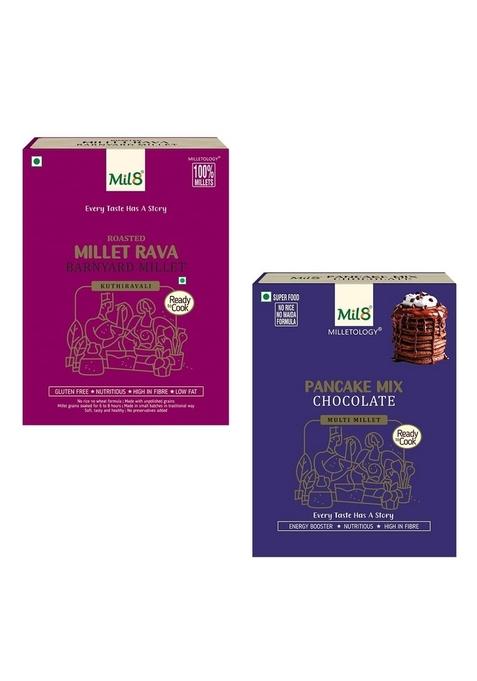 Mil8 Rava Barnyard & Pancake Mix Chocolate Combo (300Gram-200Gram) Nutritious, Delicious And Healthy Breakfast Solution