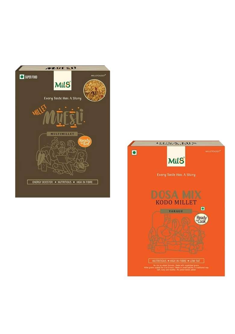 Mil8 Muesli & Dosamix Kodo Millet Combo (100Gram-300Gram) Nutritious, Delicious And Healthy Breakfast Solution - Indya
