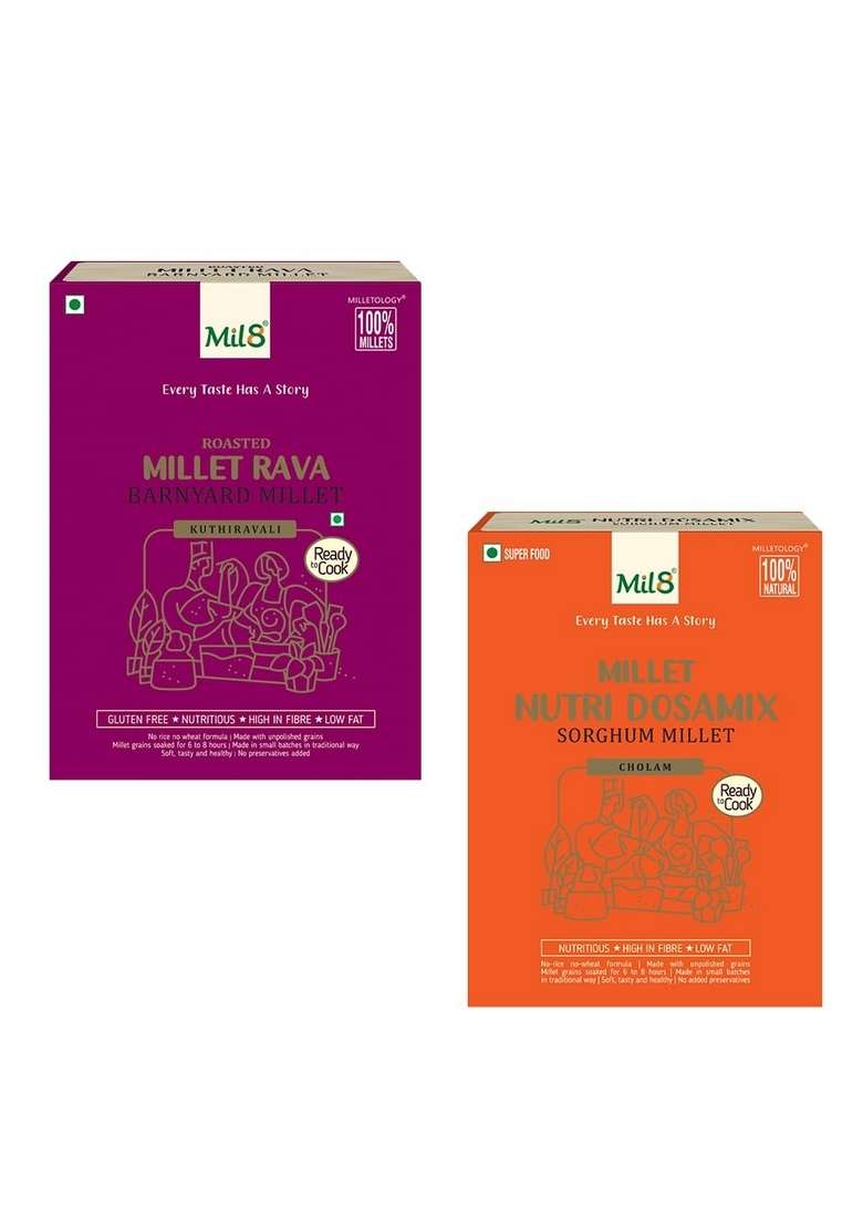 Mil8 Rava Barnyard & Nutri Dosamix Sorghum Millet Combo (300Gram-300Gram) Nutritious, Delicious And Healthy Breakfast Solution - Indya