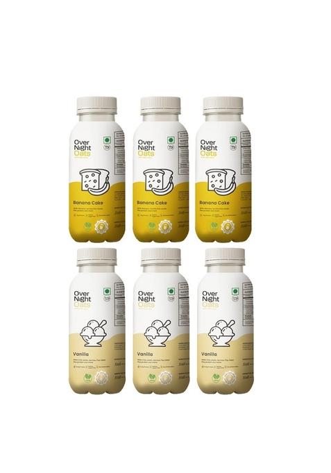 Overnight Oats With Vegan Protein | High Protein Oats Breakfast With Dietary Fibre | Just Add Milk | Ready In Minutes | No Preservatives | 3 Banana Cake + 3 Vanilla (Pack Of 6, 50G Each)