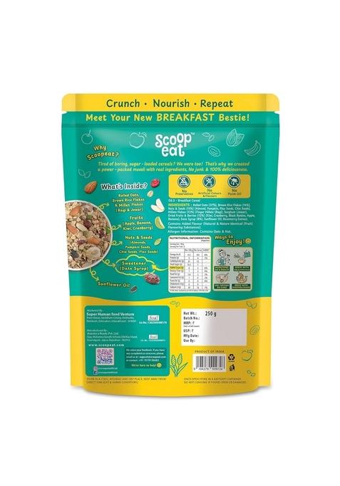 Scoopeat Fruit And Nut Muesli | Healthy Breakfast Cereal With Rolled Oats, Millets (Ragi & Jowar), Almonds, Seeds & Real Fruits (Kiwi, Banana, Apple, Cranberry, Raisins) | High Fiber, No Refined Sugar (250G)