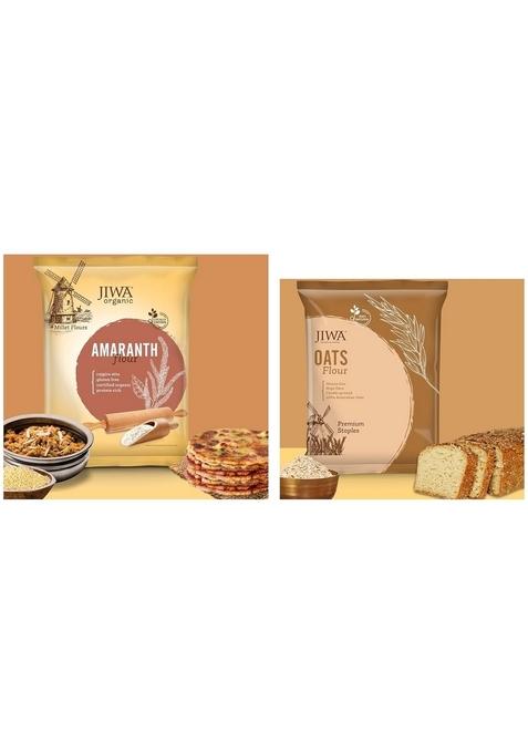 Jiwa Healthy By Nature Oats Flour, 900 G (Gluten Free) & Jiwa Healthy By Nature Organic Amaranth Flour, 1 Kg, Certified Organic