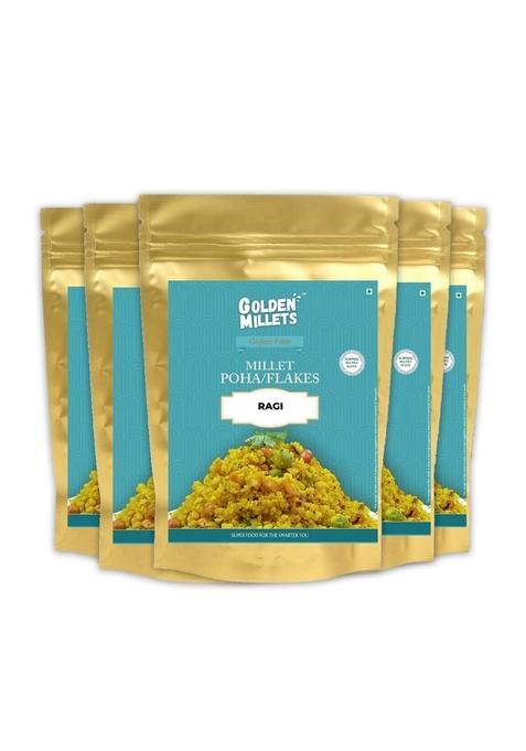 Golden Millets Ragi (Finger Millet) Flakes | Gluten Free Breakfast | High Protein & Fiber |100% Natural |250G ,Pack Of 5